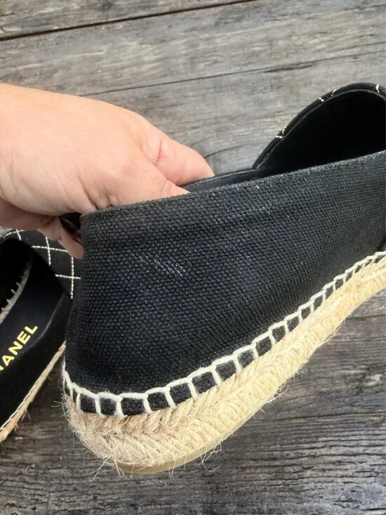 Chanel Espadrilles sz 41 Runs Small More like a 9 Black and Tan Cross Stitch - Picture 11 of 16